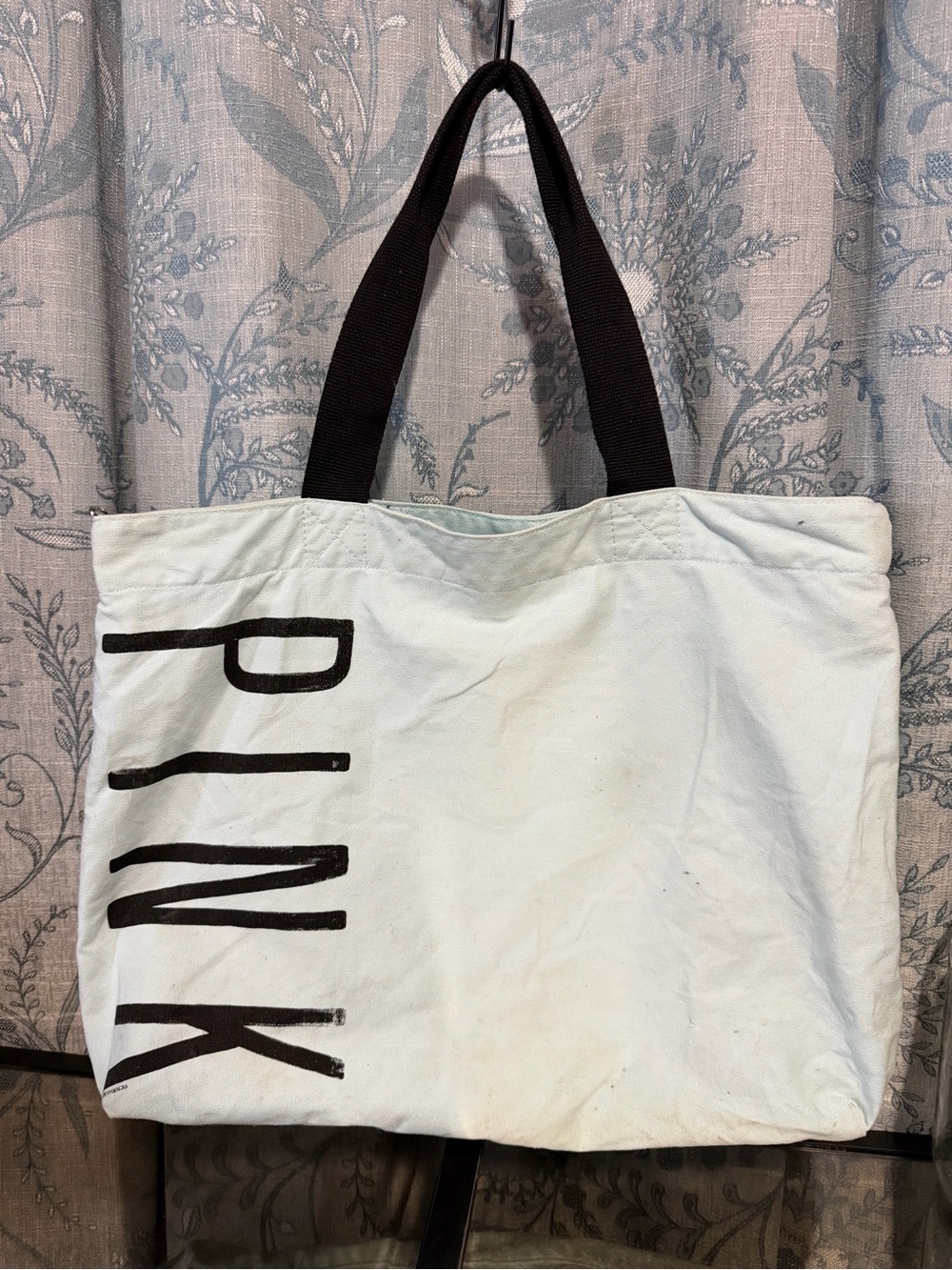 PINK Victoria's Secret baby blue Tote with Black Logo and Handles